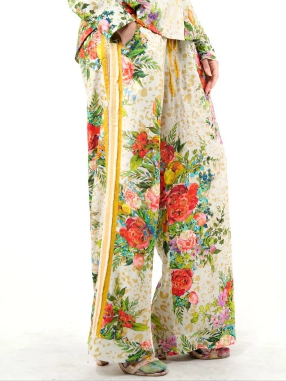 Aratta Harriet Wide-Leg Pants in Cream Floral Combo, NWT